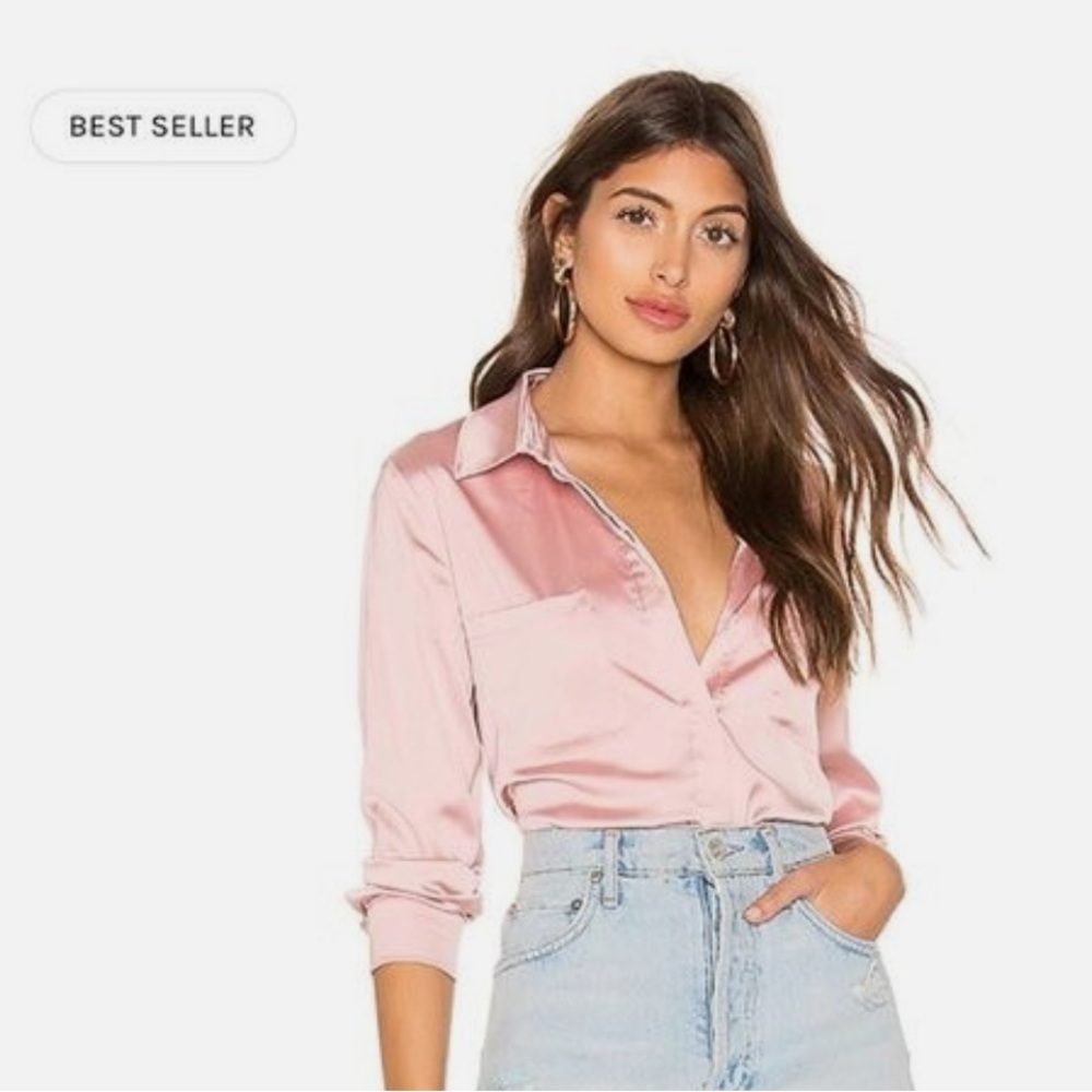 Superdown Pink Satin Button Down Shirt